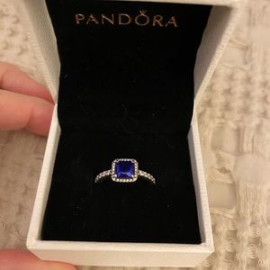 Pandora Blue Square Sparkle Halo Ring